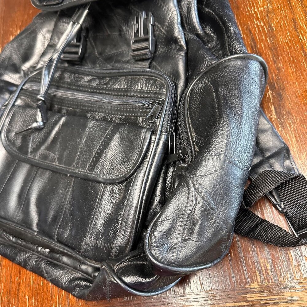 Vintage Patched Leather Multi Pocket Backpack - Picture 5 of 15
